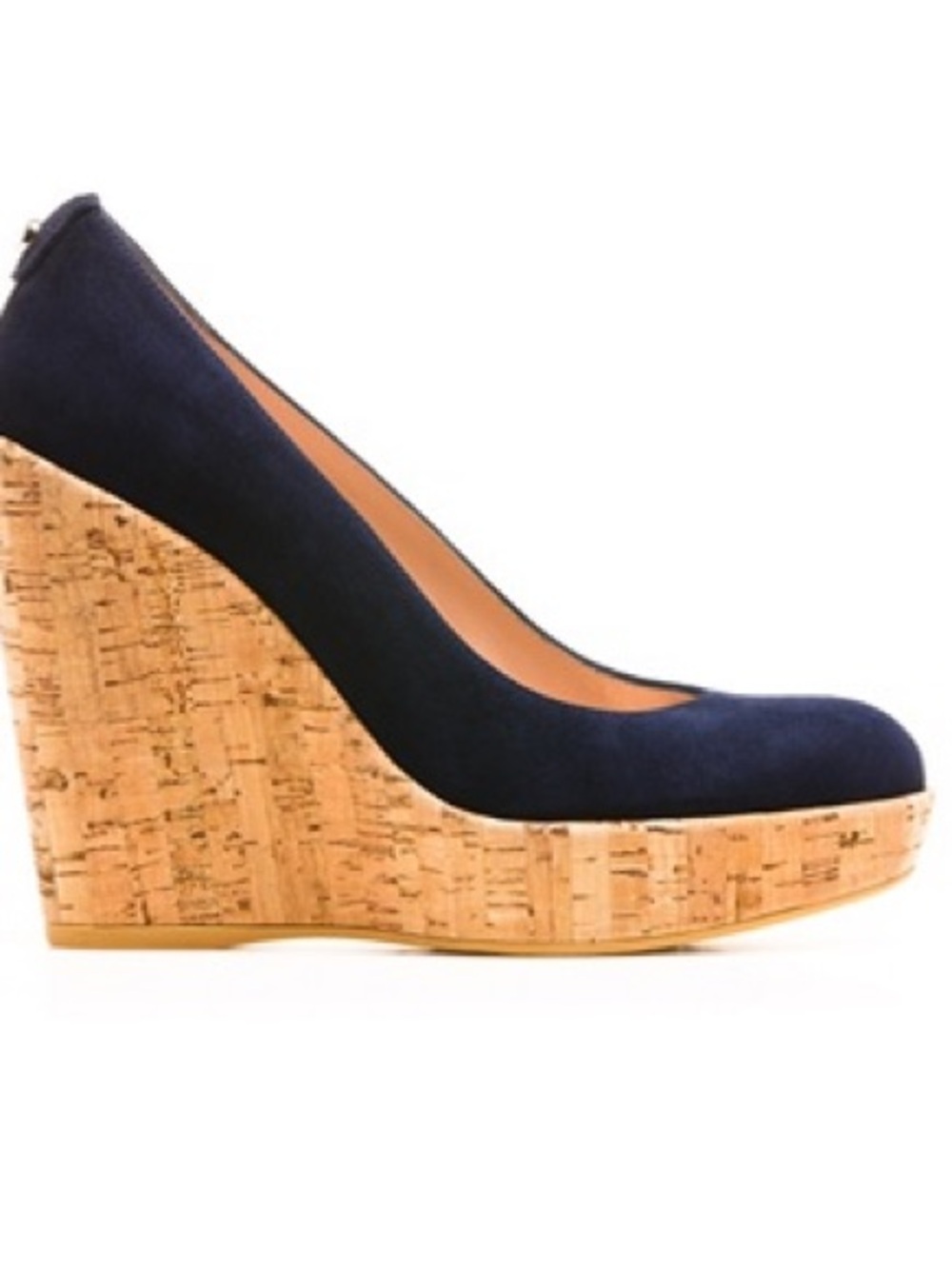 Navy Suede Cork Wedge Pumps - Women